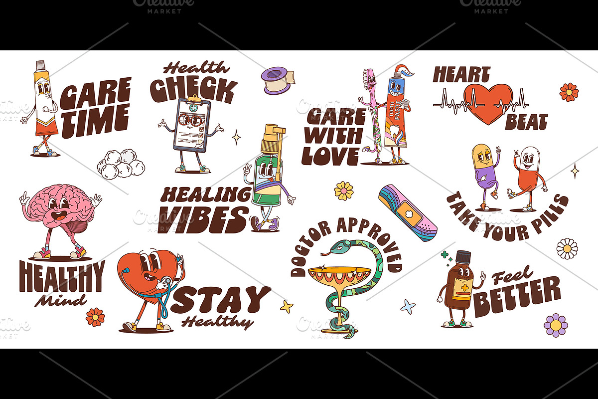 Medicine Y2K groovy stickers, a Healthcare Illustration by Buch&Bee (Photo 1 of 3)