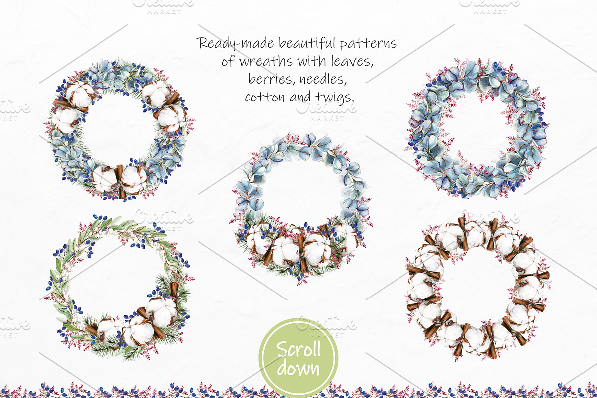 Watercolor Winter Wreaths | Clipart, an Illustration by Fresh-shop (Photo 6 of 9)