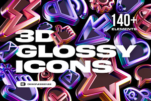 3D Glossy Icons - 144 illustrations, an Object Graphic by assetpro.design