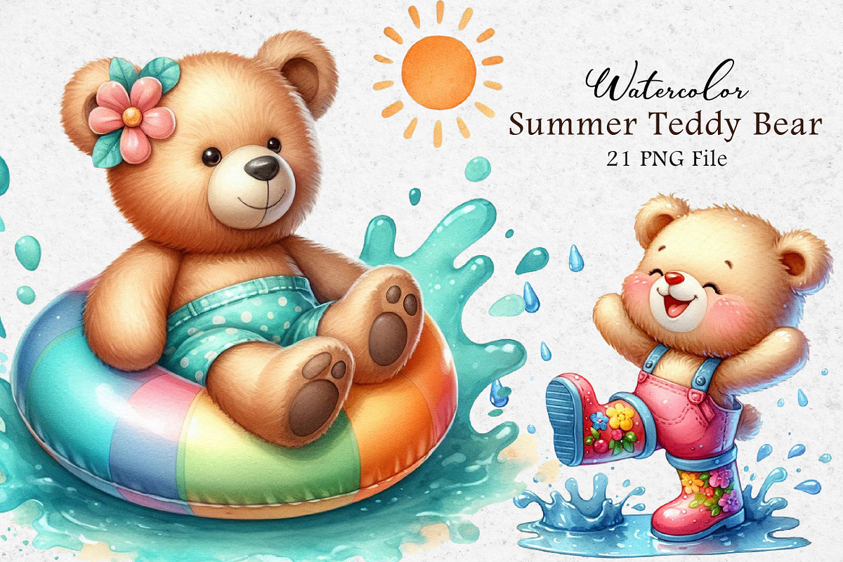 Summer Teddy Bear Clipart, an Illustration by Dream Creation (Photo 1 of 5)