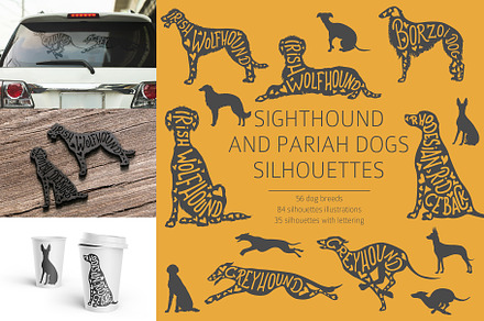 Sighthound and Pariah dog Silhouette, an Animal Illustration by pet design shop