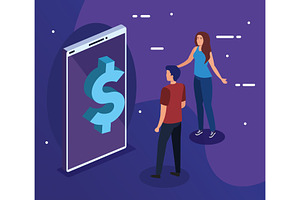 Dollar Icon On Smartphone With Woman