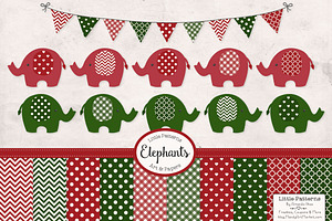 Christmas Elephant Clip Art & Papers, an Illustration by Amanda Ilkov