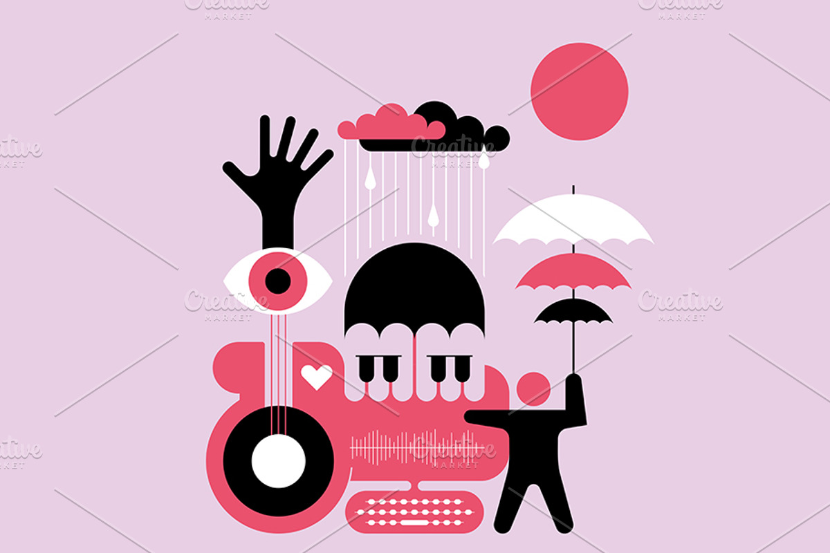 Rain Music Vector Flat Design, an Illustration by danjazzia (Photo 4 of 4)