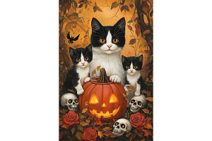 Halloween Cat Family Wall Art Décor, an Animal Illustration by Art Paradise Studios