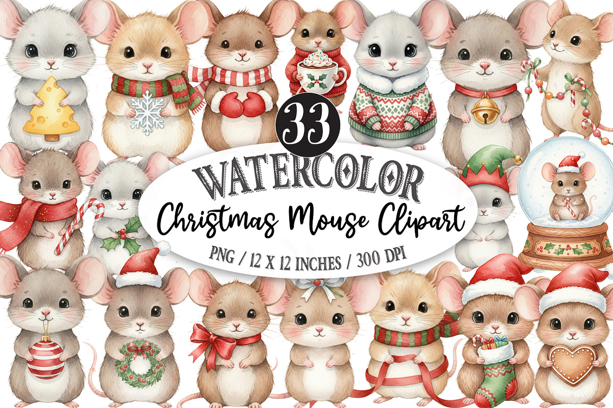 Christmas Mouse Clipart, an Illustration by Designking (Photo 1 of 5)