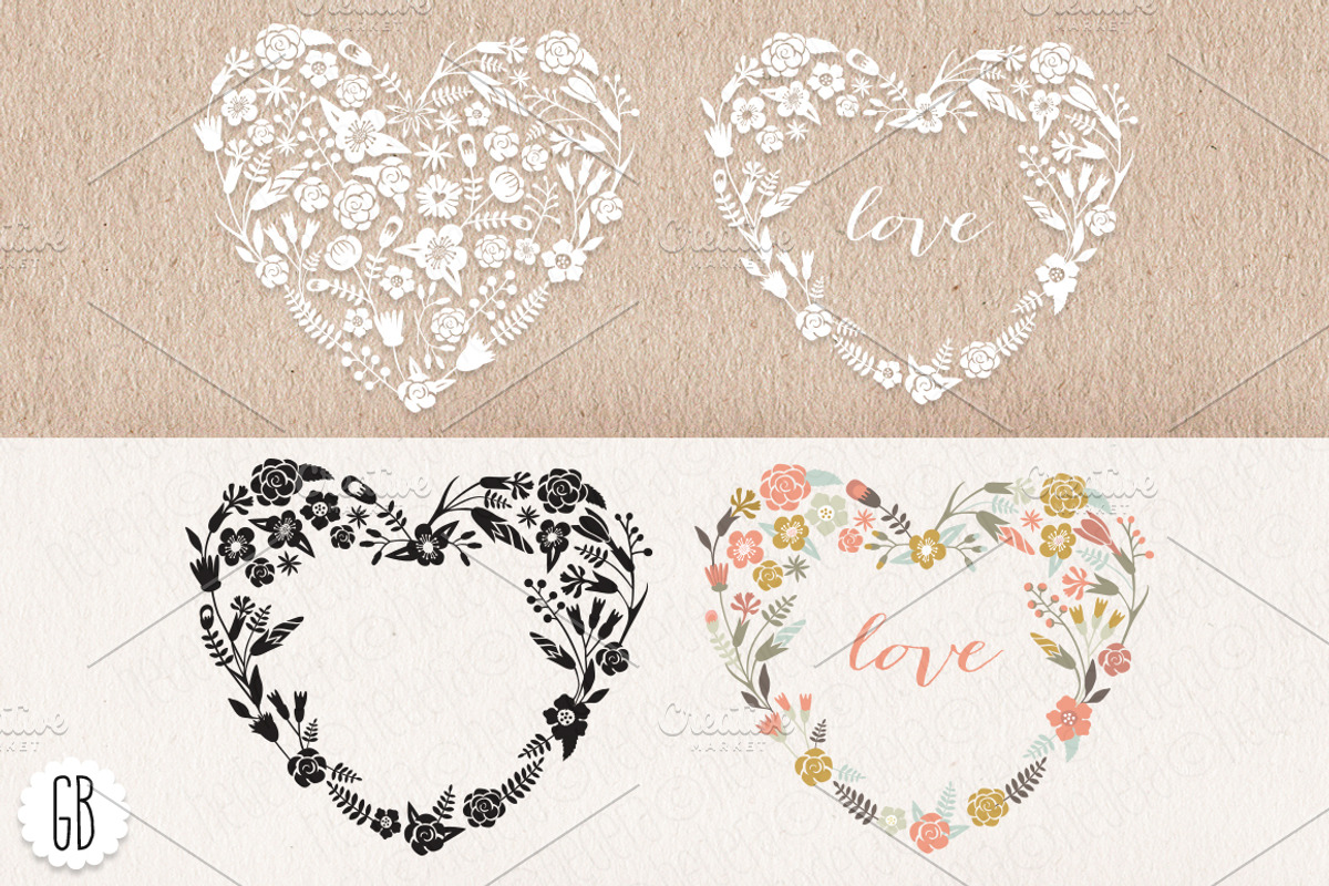Floral heart wreaths papel picado, an Illustration by GrafikBoutique (Photo 1 of 3)