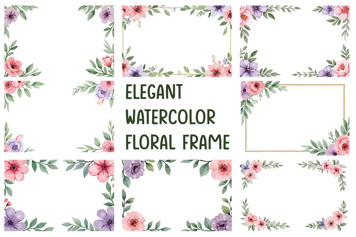 Watercolor Floral Frame Set, an Illustration by Creativeshirt (Photo 1 of 11)