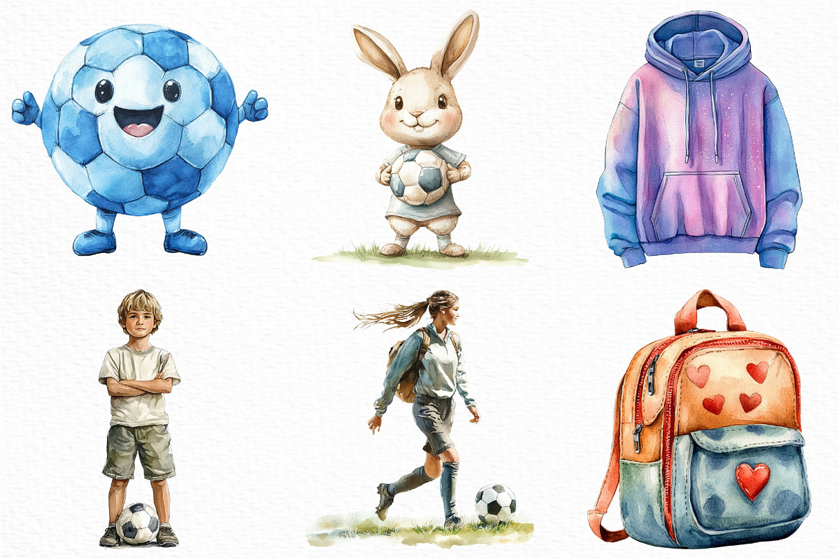 Watercolor Cute Soccer Clipart, an Illustration by Craft Nest (Photo 4 of 6)