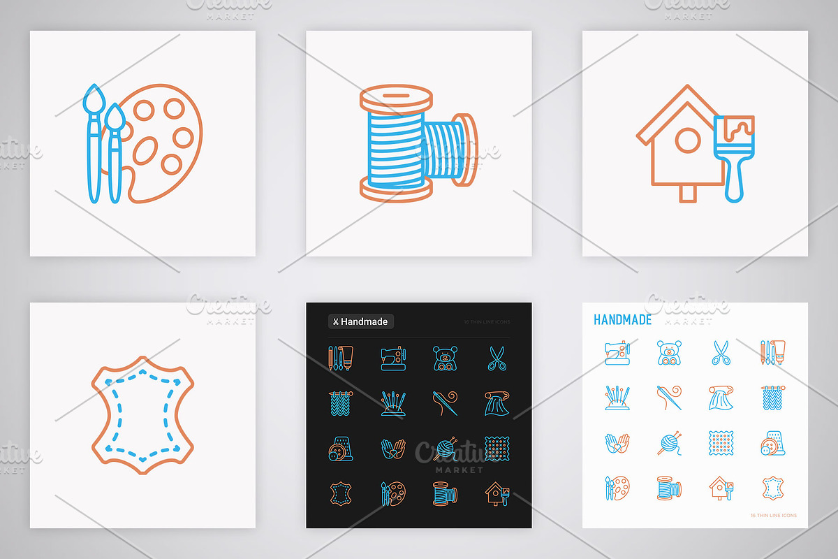 Handmade | 16 Thin Line Icons Set, an Outline Icon by Alex Blogoodf (Photo 7 of 11)
