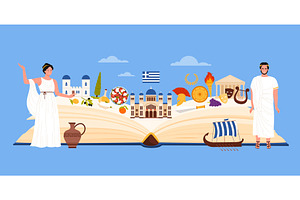 Travel to Greece collage with open, an Object Illustration by Flashvector