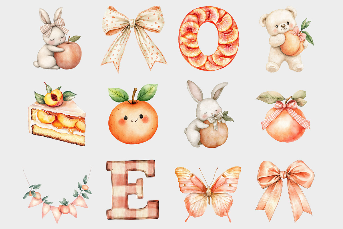 Watercolor Peach One Birthday Clipar, a Seasonal Illustration by Design Market (Photo 2 of 5)