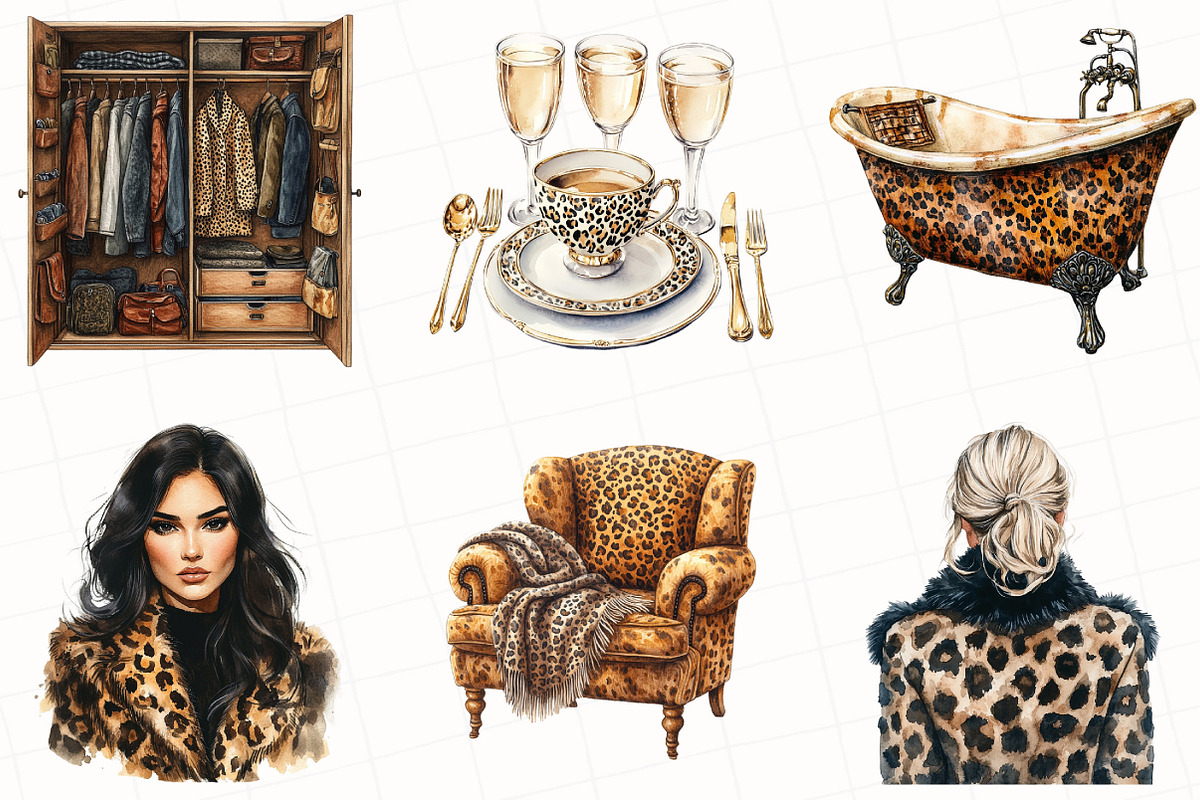 Watercolor Leopard Winter Clipart, an Illustration by OK Design (Photo 5 of 5)