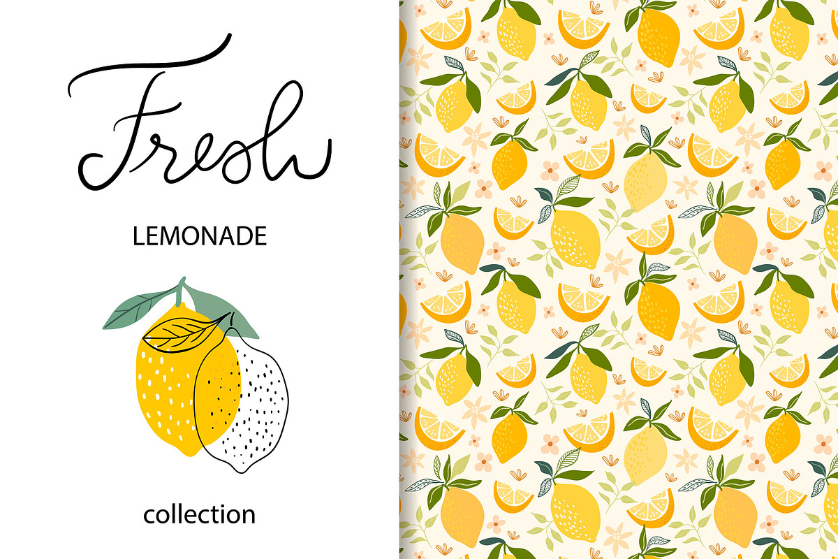 Lemons patterns and lemonade set, a Food Illustration by Letto studio (Photo 5 of 6)