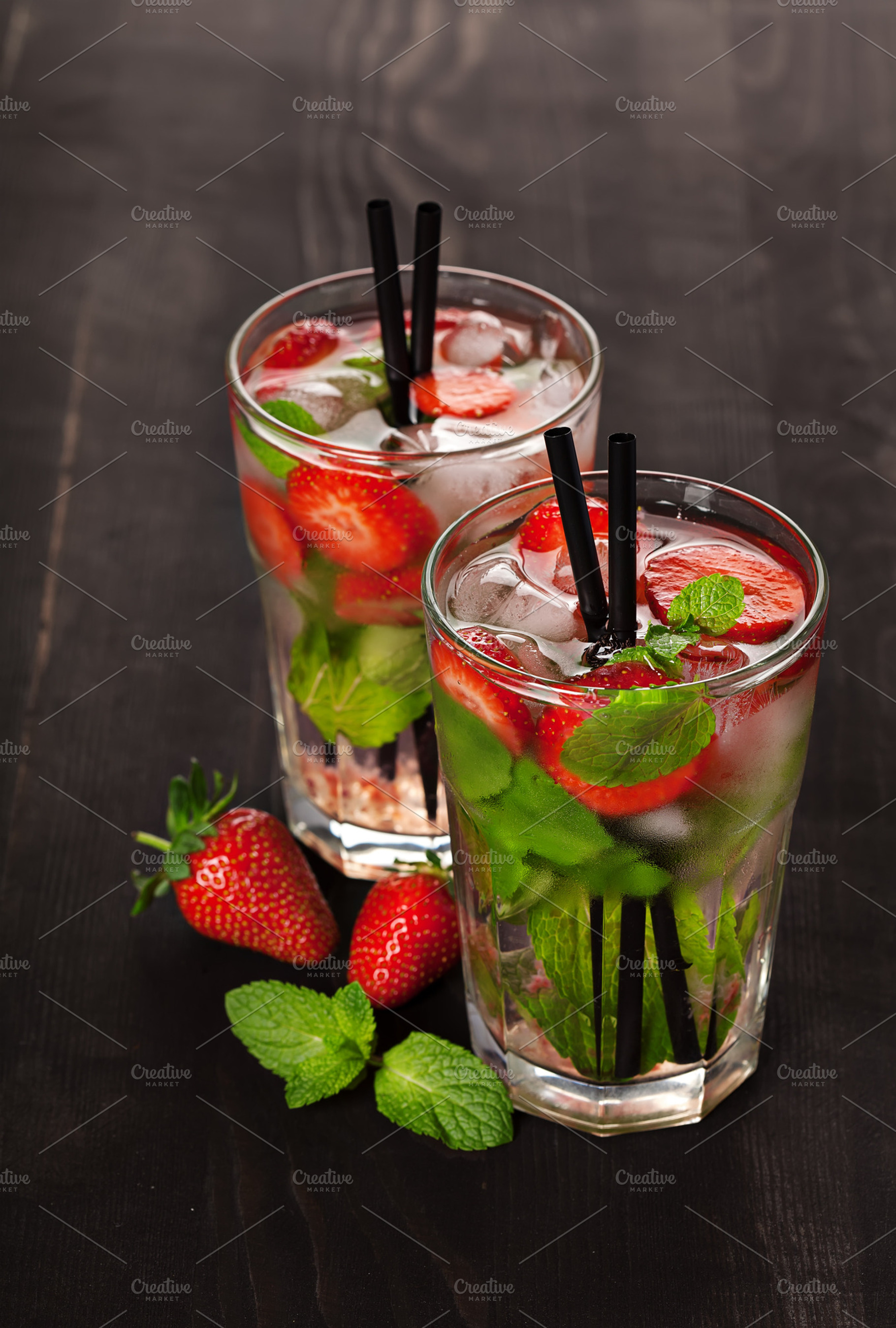Strawberry Mojito Summer Cocktail Drink Containing Alcohol Background And