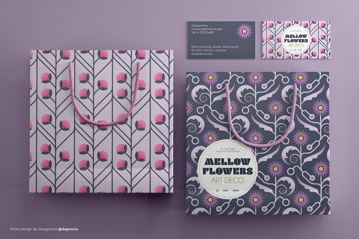 Geometrical Art Deco Floral Patterns, a Pattern Graphic by Designnina Shop (Photo 2 of 9)