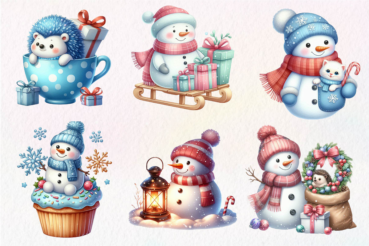 Christmas Snowman Clipart, an Illustration by Dream Creation (Photo 2 of 5)