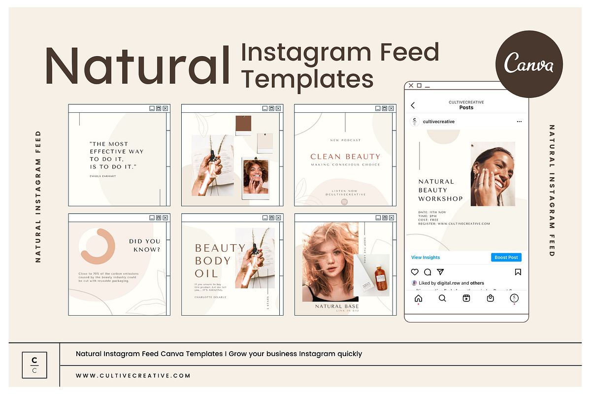 Natural Beauty Instagram Feed Canva, a Social Media Template by Cultive Creative (Photo 1 of 13)