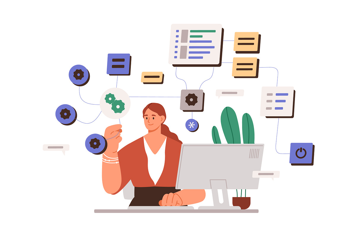 Woman working with data on computer, a Person Illustration by Good Studio (Photo 1 of 3)