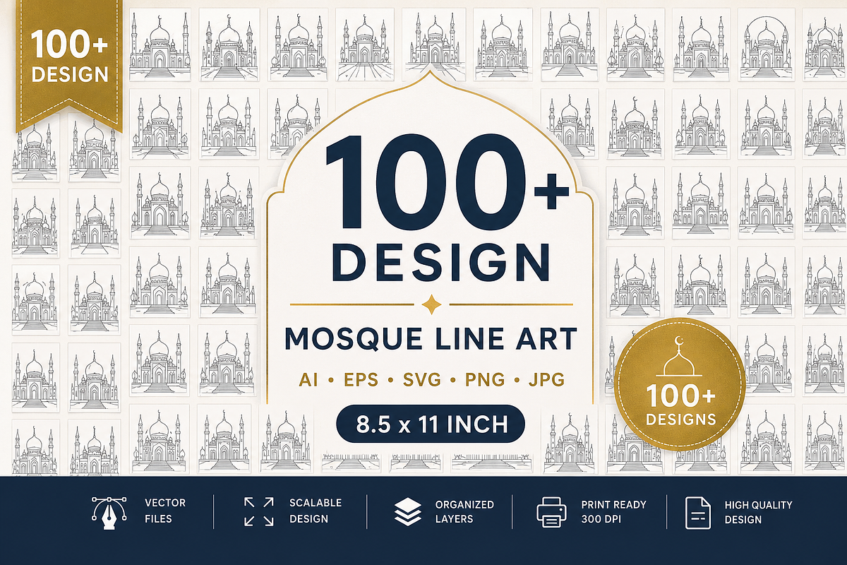 100+ Mosque Coloring Page for KDP, a Pattern Graphic by S Graphic Studio (Photo 1 of 3)