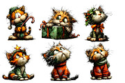 Christmas Whimsical Cats Clipart, an Illustration by Designworld (Thumbnail 2 of 5)