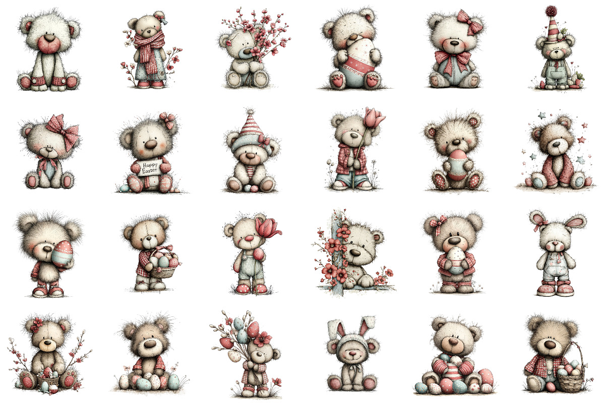 Whimsical Easter Teddy Bear Clipart, an Illustration by designcity5 (Photo 2 of 5)