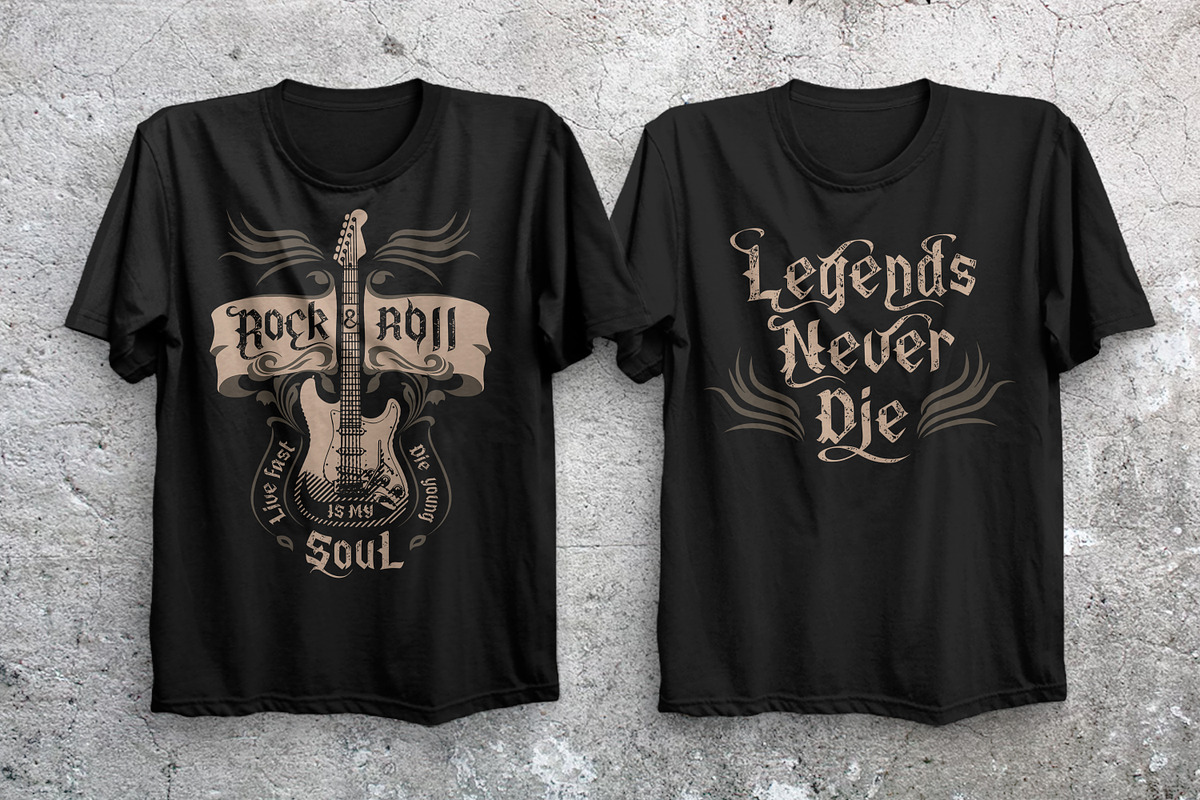 Rock'n Roll T-shirt Design, an Illustration by Fractal fonts & graphics (Photo 1 of 3)
