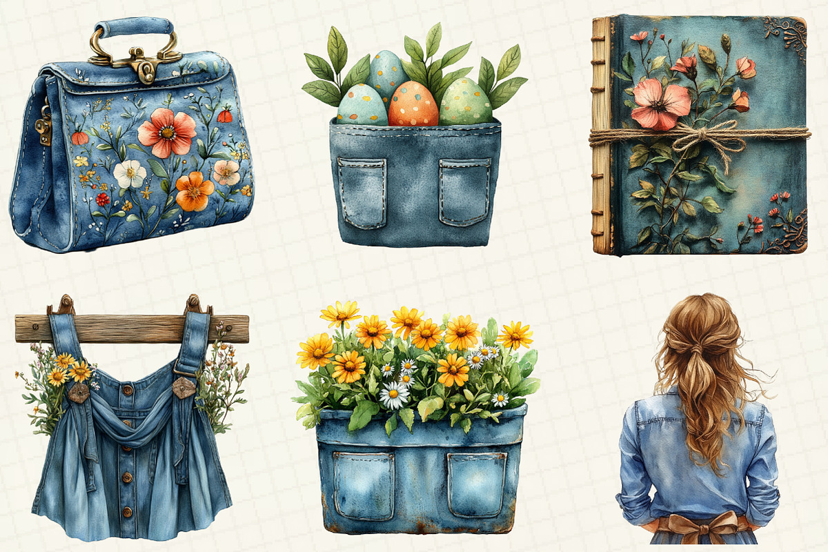 Vintage Denim Spring Clipart, a Work Illustration by OK Design (Photo 5 of 5)