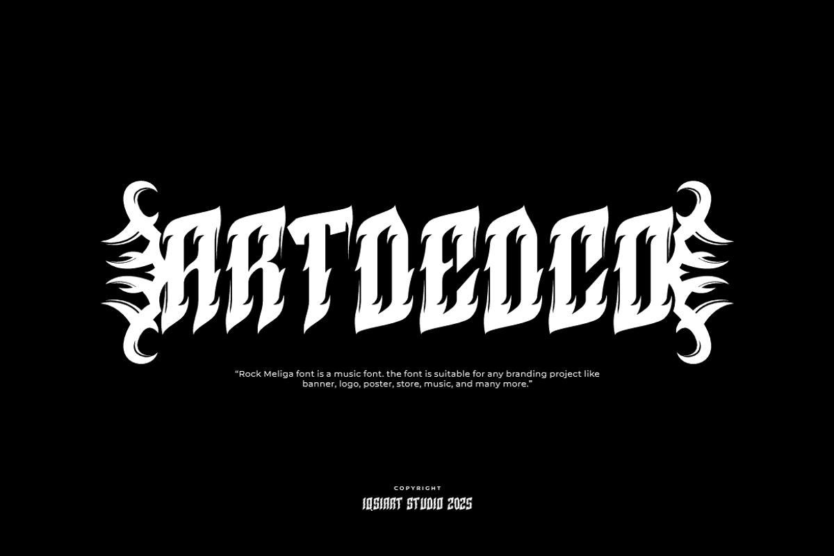Rock Meliga - Music Font, a Blackletter Font by Iqsiart Studio (Photo 3 of 9)