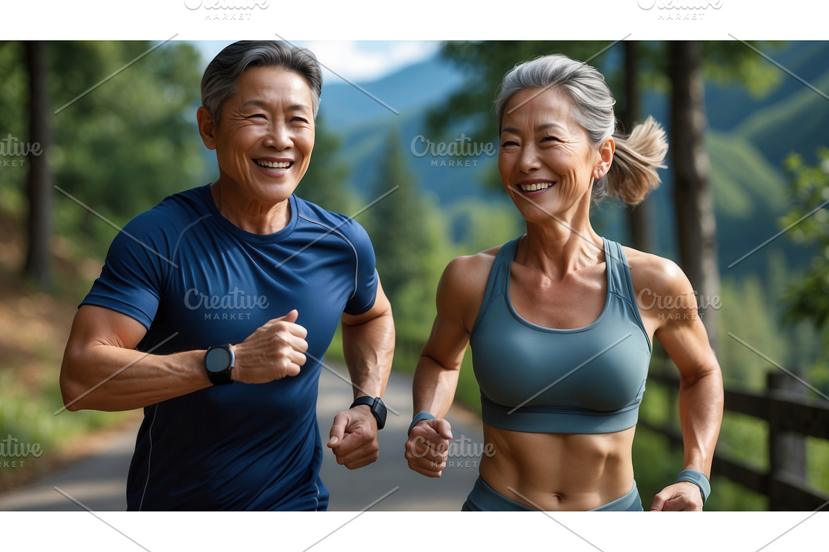 Active senior couple jogging, an Illustration by tilialucida