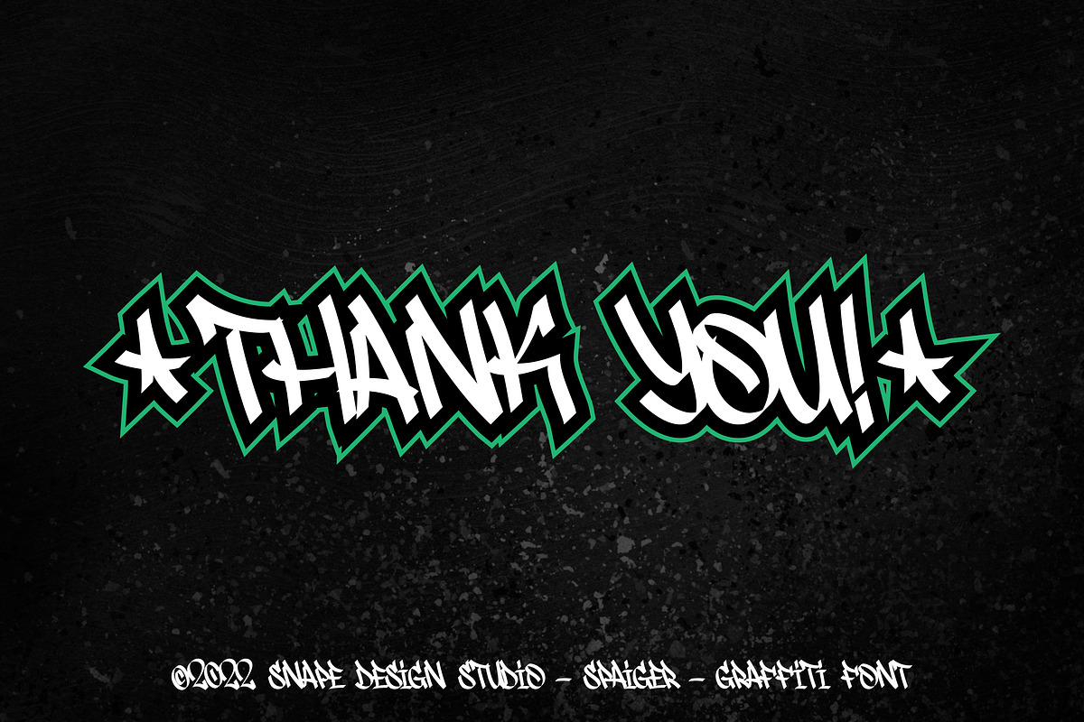 Spaiger - Graffiti Font, a Font by Snape Design Studio (Photo 5 of 5)
