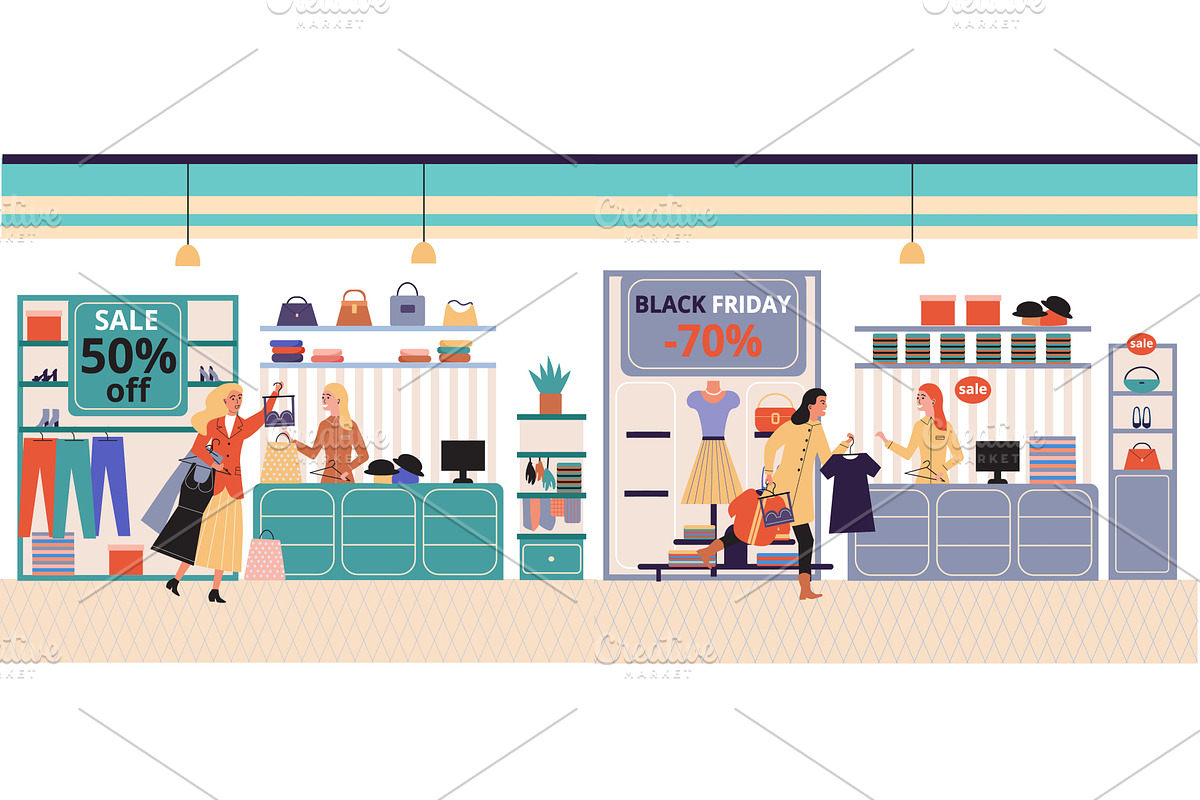 Women in clothing store on black, an Object Illustration by TopVector