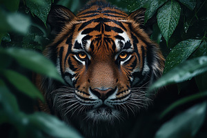 Majestic Tiger Hidden in Lush Green, a Photo by Pixeness Studio