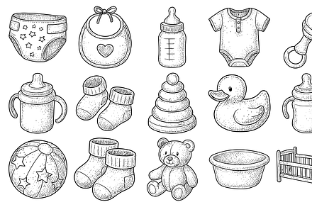 HandDrawn Baby Essentials Icon Set