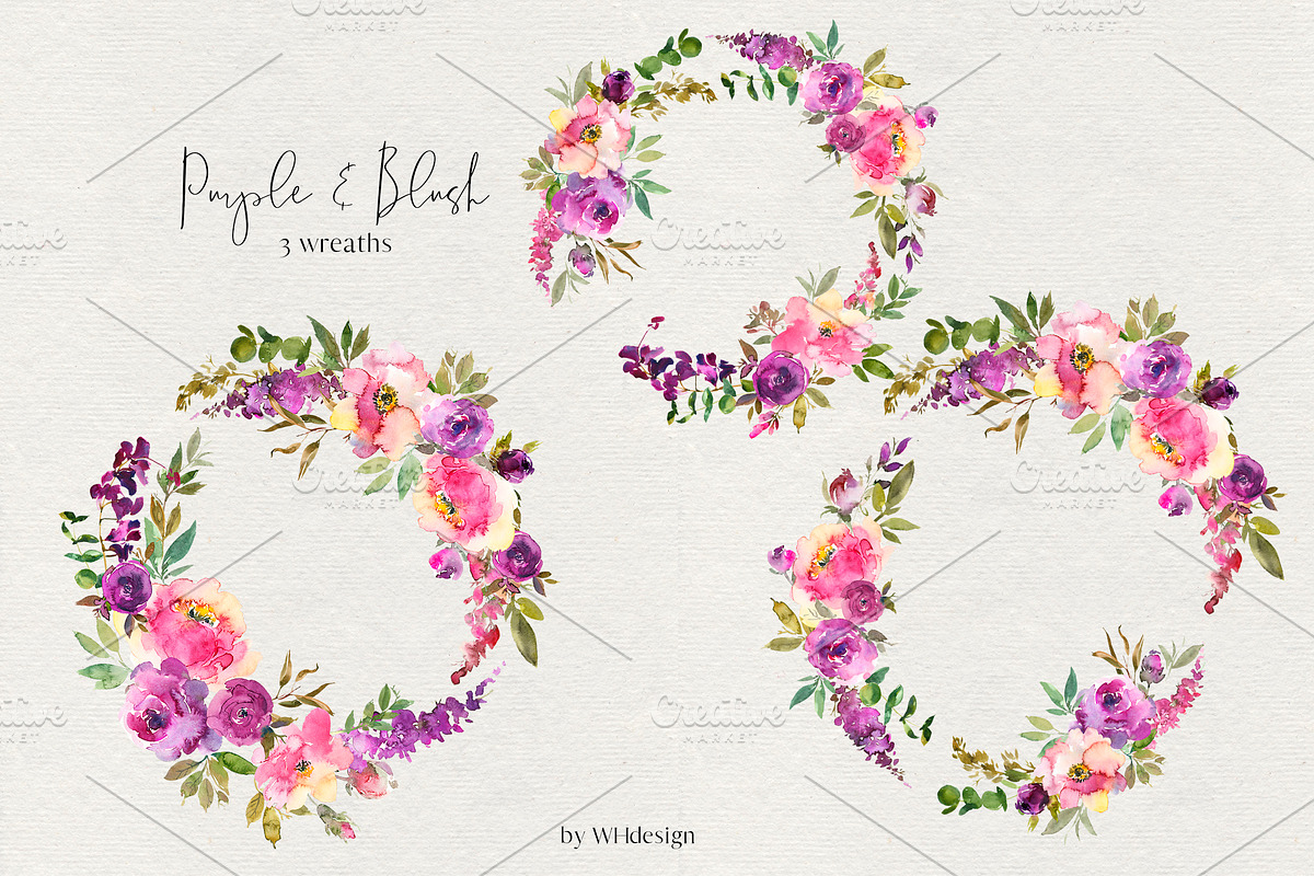 Purple Blush Watercolor Flowers PNG, an Illustration by whiteheartdesign (Photo 5 of 8)
