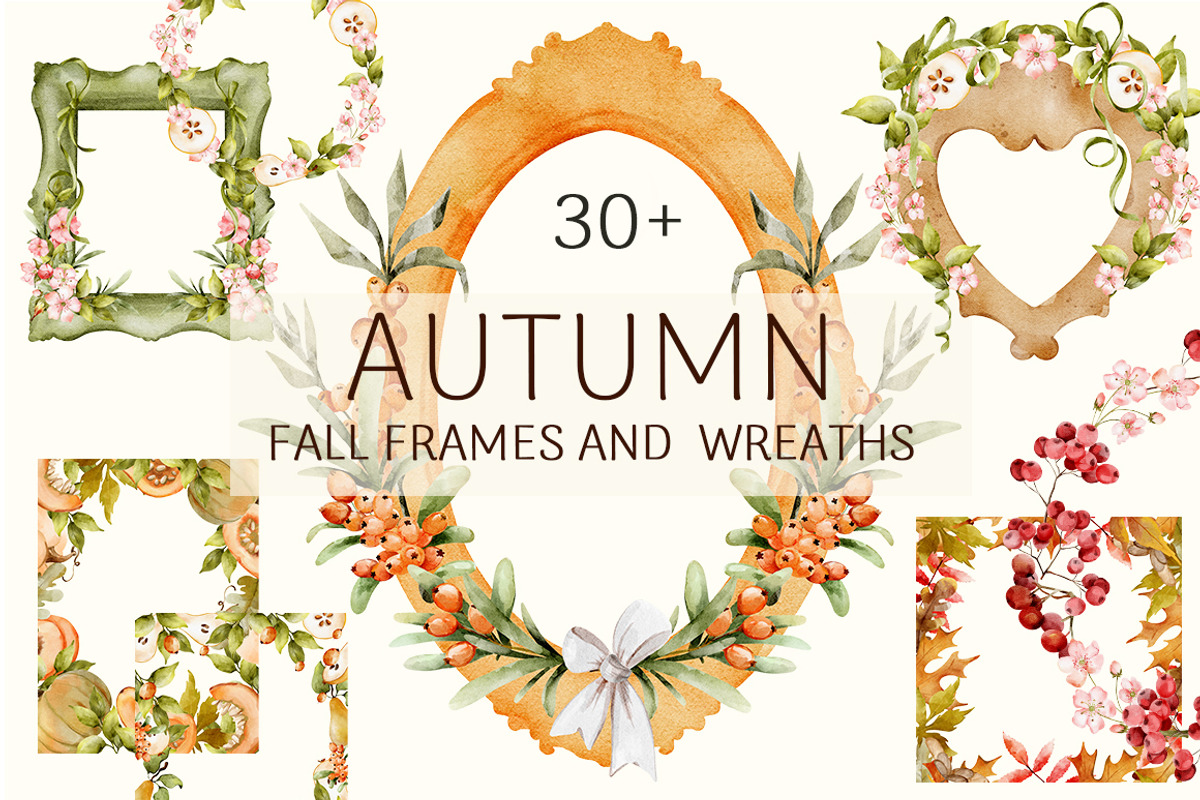 Watercolor Frames Autumn Clipart, an Object Illustration by Pattern + watercolor (Photo 1 of 10)