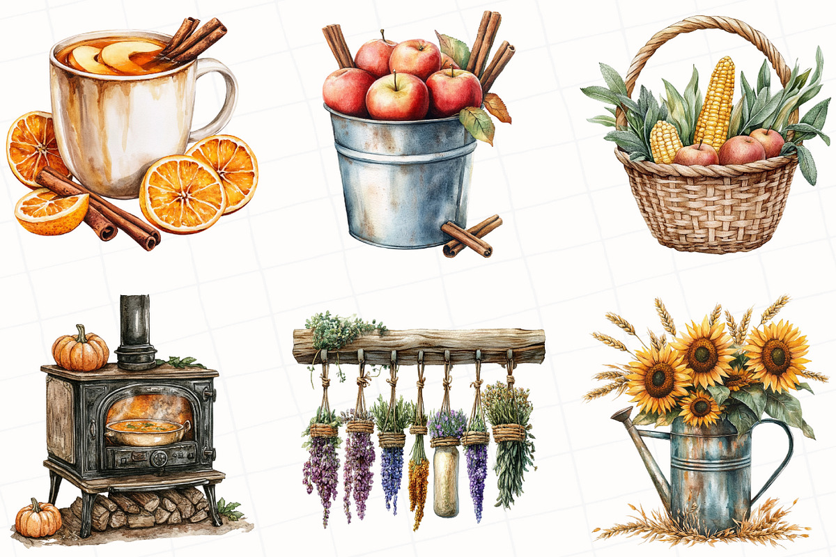 Watercolor Rustic Autumn Clipart, an Illustration by OK Design (Photo 2 of 5)