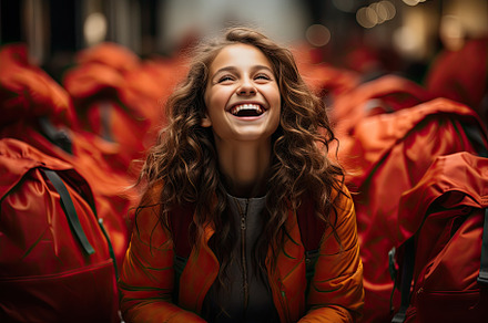 Joyous girl against a shopping bag b, a Photo by SaroStock