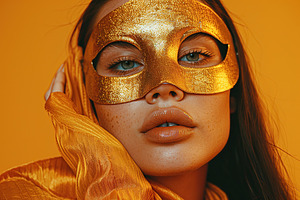 Portrait of beautiful woman in colorful eye mask. Carnival mask, a Person Photo by AlyaAnd