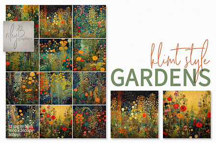Klimt Style Gardens Paintings, a Texture Graphic by rileyBgraphics