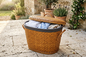 Wicker Laundry Basket, Patio Scene, a Business Photo by thepslr