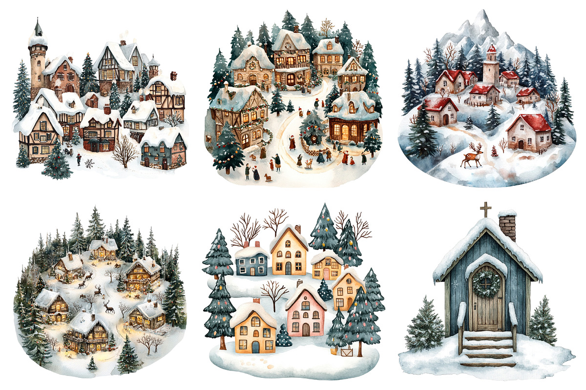 Christmas Village Watercolor Bundle, an Illustration by Daily.Designs (Photo 5 of 5)