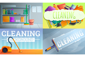 House cleaner equipment banner set, a Person Illustration by Ylivdesign