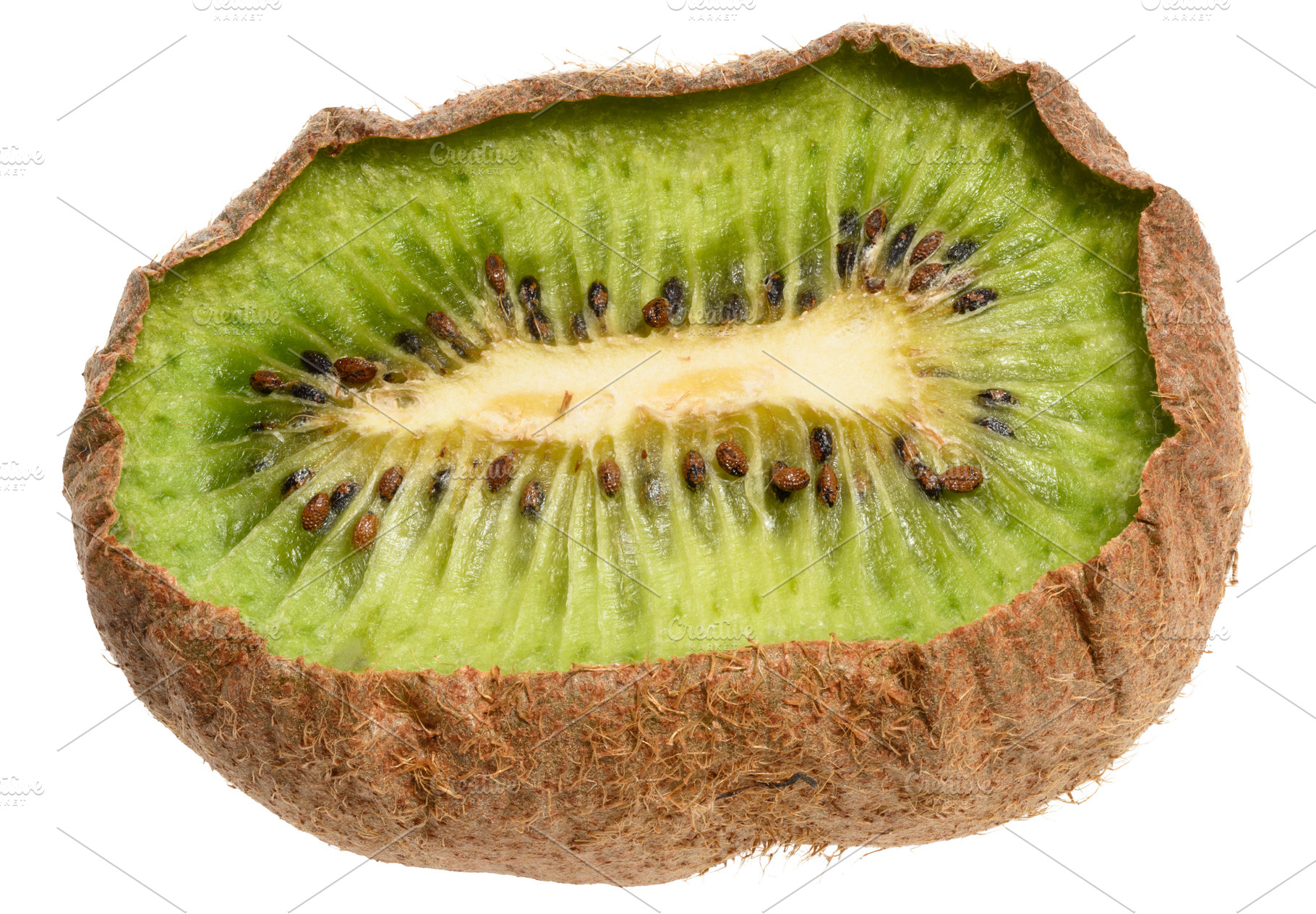 Half of wrinkled kiwi unpeeled kiwi on isolated background, a Food & Drink Photo by ndanko