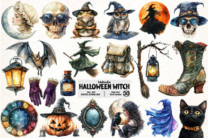 Watercolor Witch, Halloween Bundle, an Illustration by Pixels.Craft
