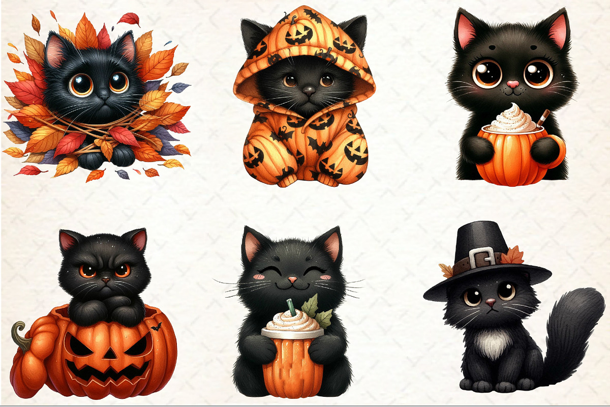 Funny Autumn Black Cat Clipart, an Illustration by Rose Art (Photo 3 of 7)
