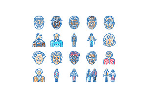 old people senior happy mature icons, an Object Illustration by pikepicture