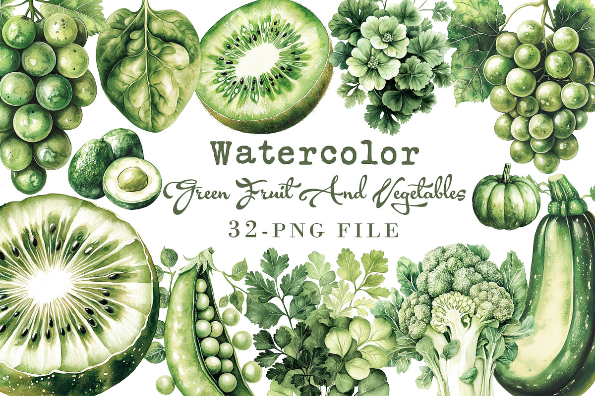 Watercolor Green Fruit And Vegetable, an Illustration by Libby Wishes (Photo 1 of 5)