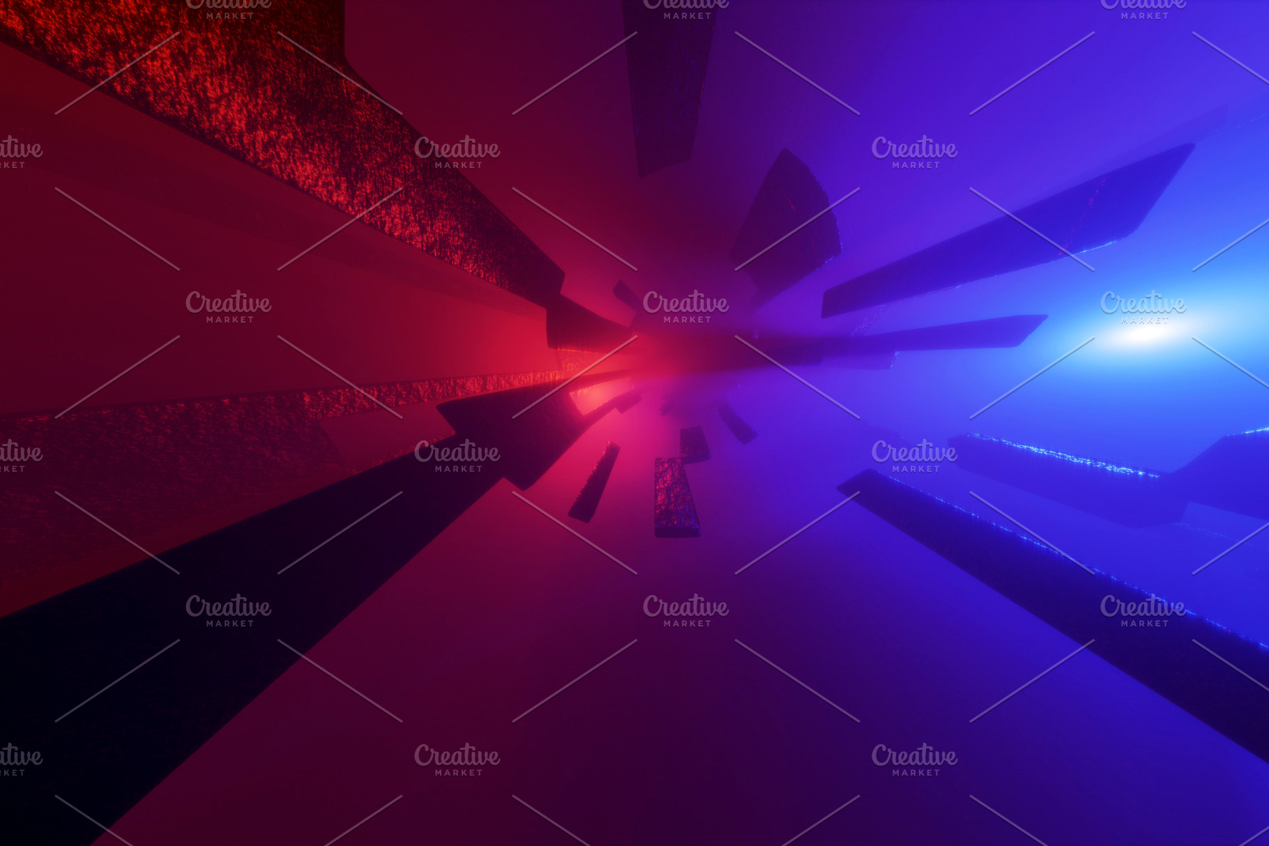 Abstract red and blue light tunnel with glowing geometric shapes, a Background Photo by RF Images