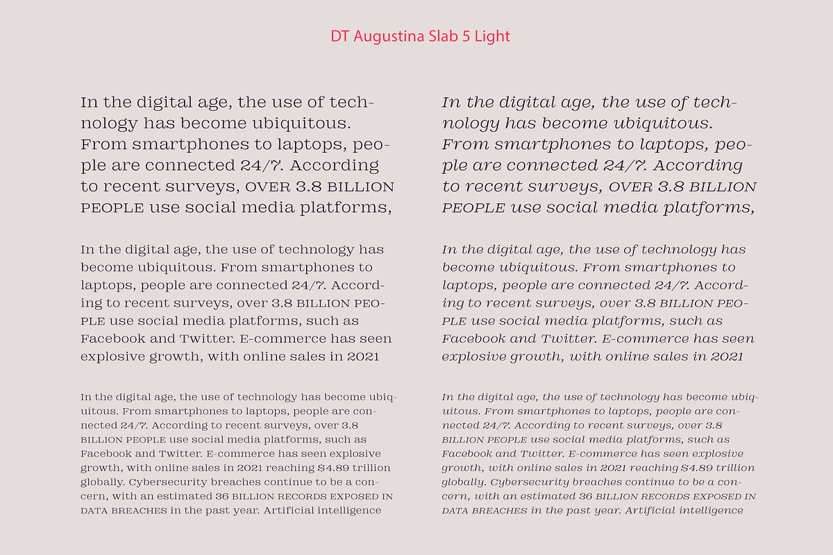 DT Augustina Slab 5 Subfamily, a Slab Serif Font by Deveze Type Foundry (Photo 6 of 31)